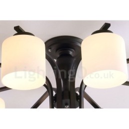 Lámpara de araña de metal integrada de estilo rural de 8 luces con pantalla de cristal