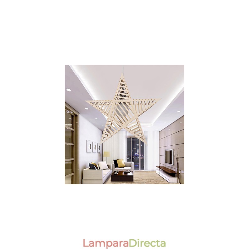 Lámpara de araña vintage de madera con forma de estrella de cinco puntas
