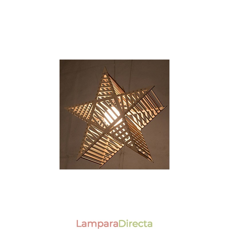 Lámpara de araña vintage de madera con forma de estrella de cinco puntas