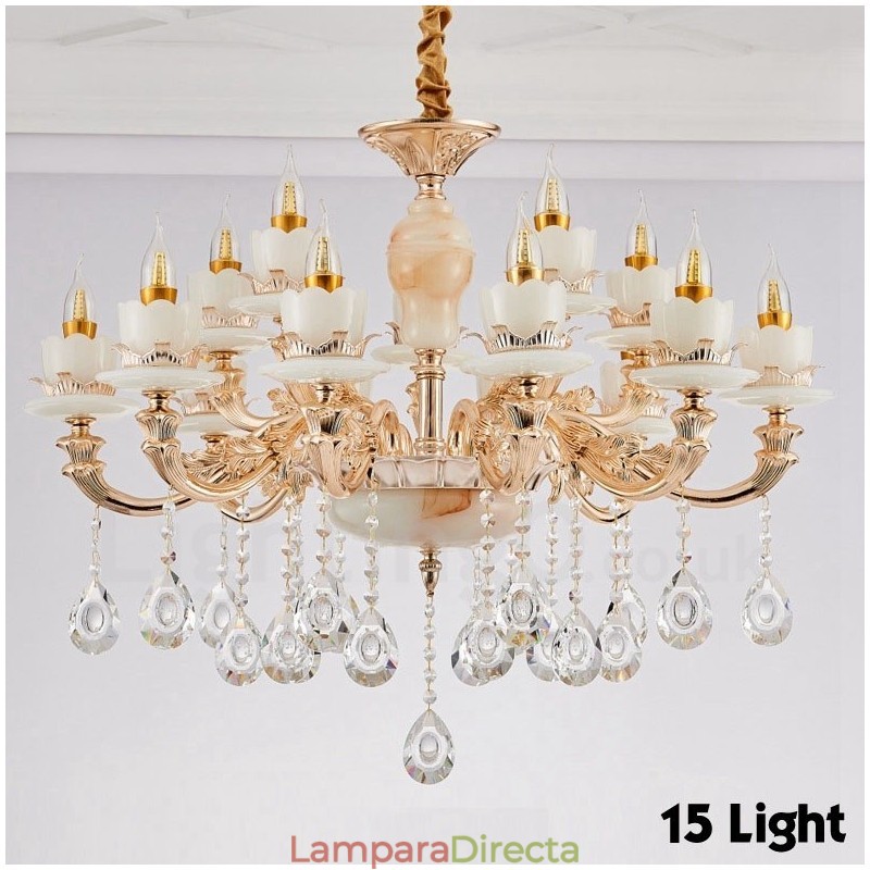 Lámpara de araña clásica tradicional de metal integrada de 15 luces