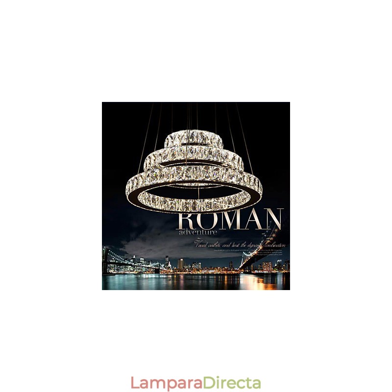 Lámpara colgante moderna de tres anillos, luz blanca cálida, D204060, transparente, K9, cristal grande, luces de techo