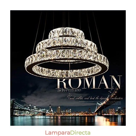 Lámpara colgante moderna de tres anillos, luz blanca cálida, D204060, transparente, K9, cristal grande, luces de techo Lámpara colgante moderna de tres anillos, luz blanca cálida, D204060, transparente, K9, cristal grande, luces de techo