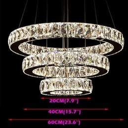 Lámpara colgante moderna de tres anillos, luz blanca cálida, D204060, transparente, K9, cristal grande, luces de techo