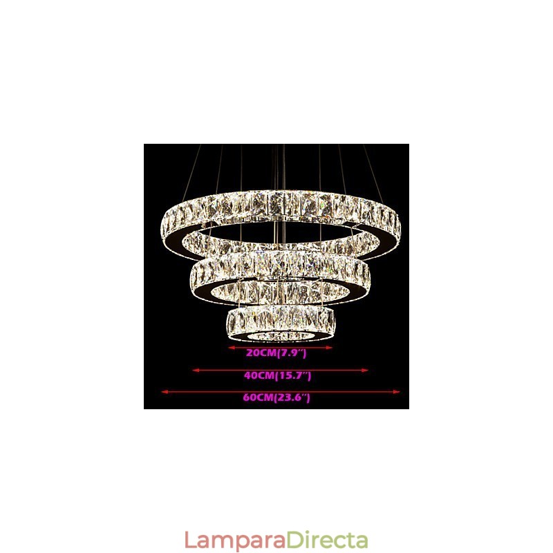 Lámpara colgante moderna de tres anillos, luz blanca cálida, D204060, transparente, K9, cristal grande, luces de techo