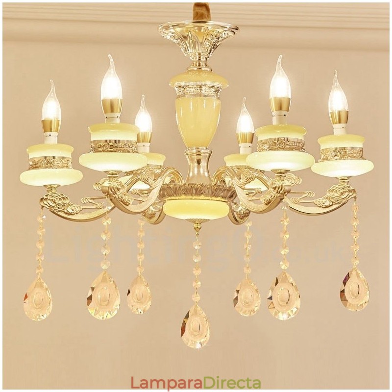 Lámpara de araña clásica tradicional de lujo de metal integrada de 6 luces