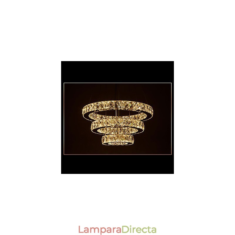 Lámpara colgante moderna de tres anillos, luz blanca cálida, D204060, transparente, K9, cristal grande, luces de techo
