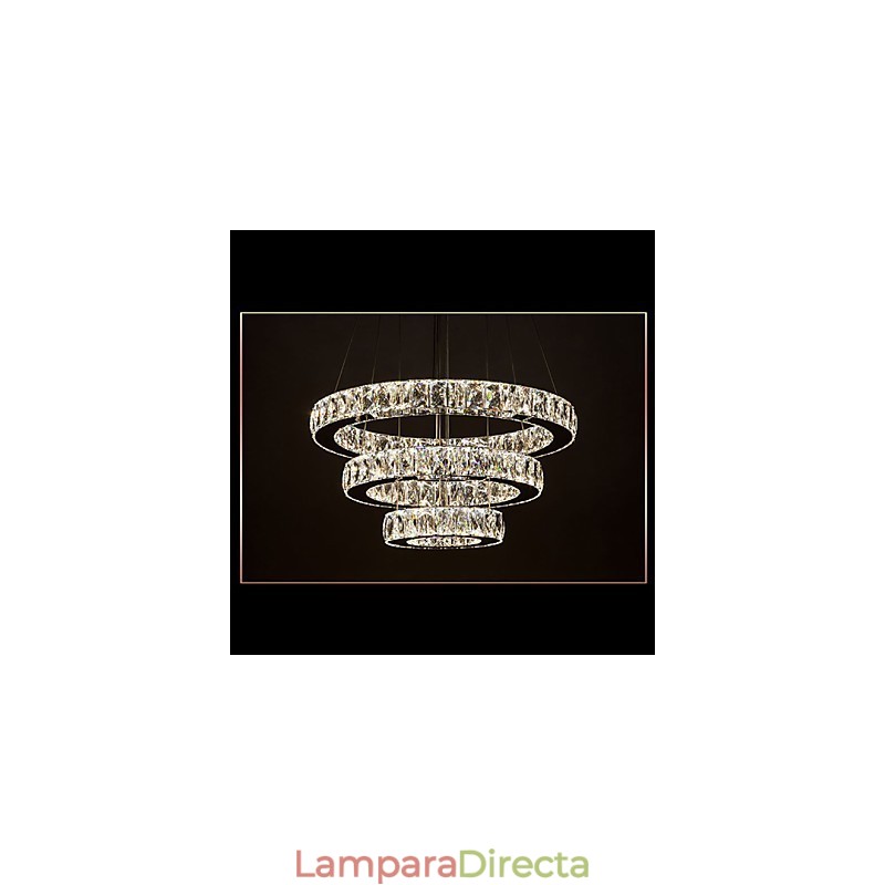 Lámpara colgante moderna de tres anillos, luz blanca cálida, D204060, transparente, K9, cristal grande, luces de techo