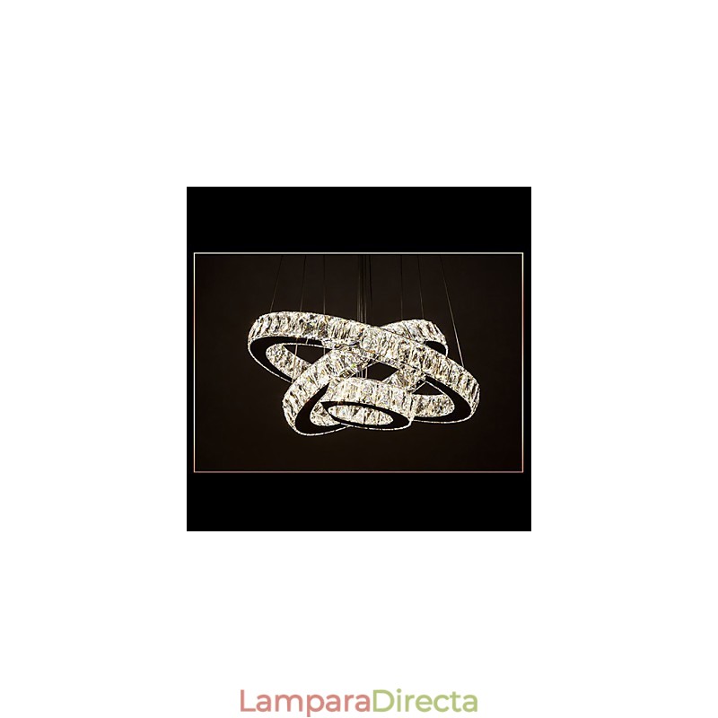 Lámpara colgante moderna de tres anillos, luz blanca cálida, D204060, transparente, K9, cristal grande, luces de techo