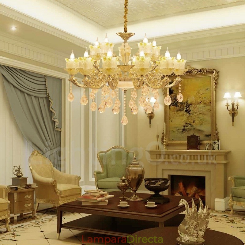 Lámpara de araña clásica tradicional de metal integrada de 15 luces