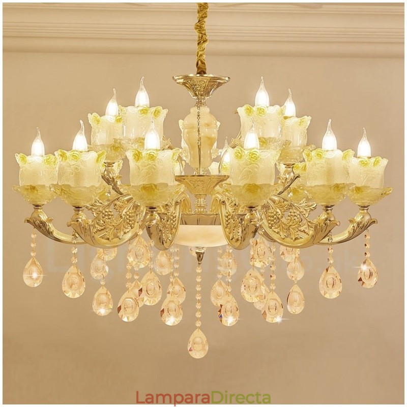 Lámpara de araña clásica tradicional de metal integrada de 15 luces