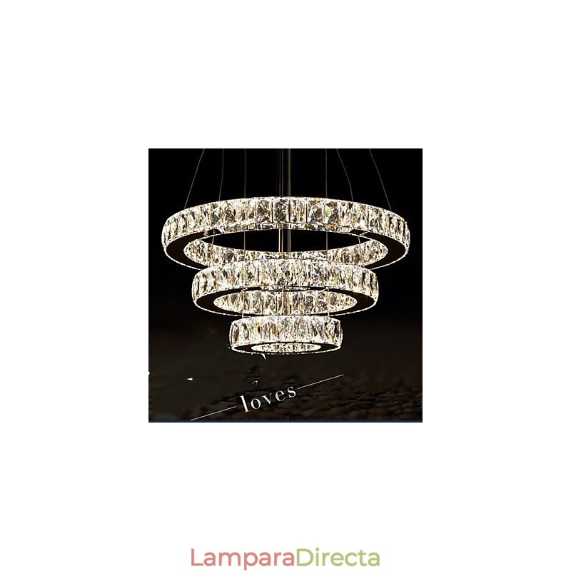 Lámpara colgante moderna de tres anillos, luz blanca cálida, D204060, transparente, K9, cristal grande, luces de techo