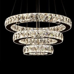 Lámpara colgante moderna de tres anillos, luz blanca cálida, D204060, transparente, K9, cristal grande, luces de techo