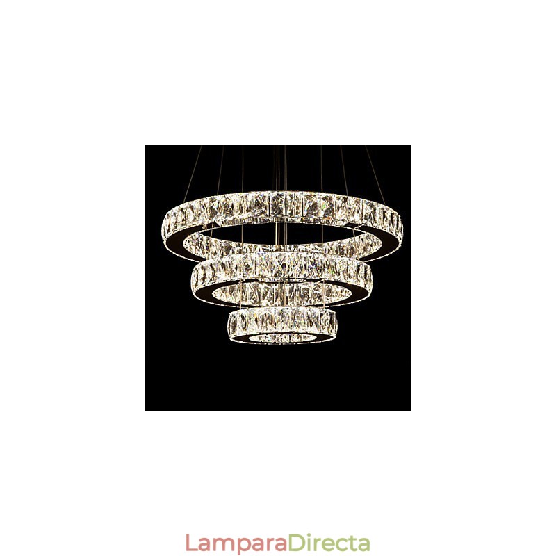Lámpara colgante moderna de tres anillos, luz blanca cálida, D204060, transparente, K9, cristal grande, luces de techo