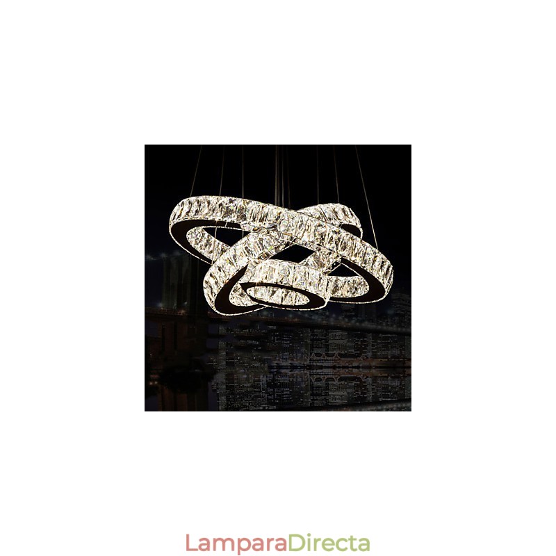 Lámpara colgante moderna de tres anillos, luz blanca cálida, D204060, transparente, K9, cristal grande, luces de techo