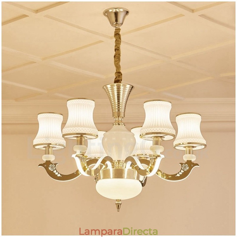 Lámpara de araña de lujo de metal integrada, clásica y tradicional, con 6 luces