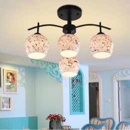 Lámpara de araña integrada de estilo mediterráneo de 4 luces con pantalla de cristal