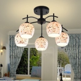 Lámpara de araña integrada de estilo mediterráneo de 5 luces con pantalla de cristal