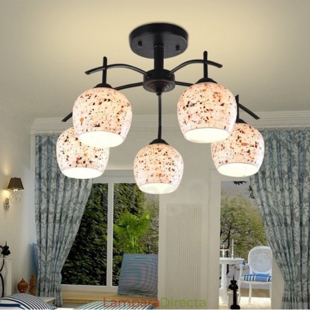 Lámpara de araña integrada de estilo mediterráneo de 5 luces con pantalla de cristal Lámpara de araña integrada de estilo mediterráneo de 5 luces con pantalla de cristal