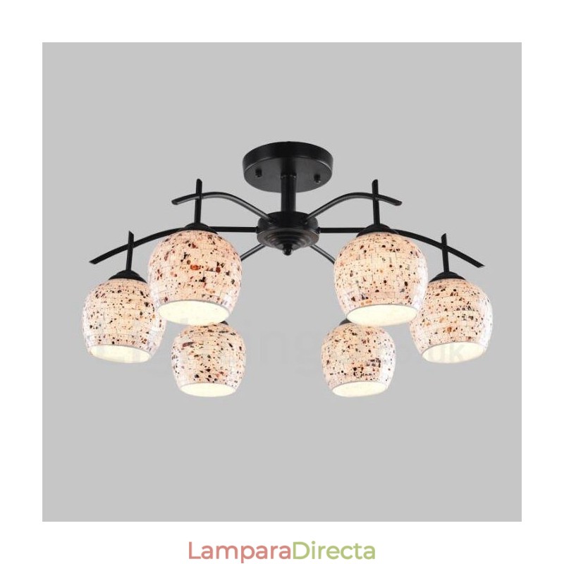 Lámpara de araña integrada de estilo mediterráneo de 6 luces con pantalla de cristal