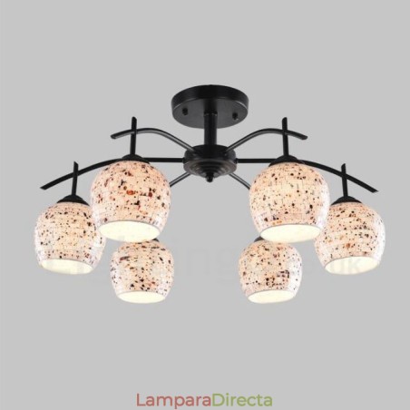 Lámpara de araña integrada de estilo mediterráneo de 6 luces con pantalla de cristal Lámpara de araña integrada de estilo mediterráneo de 6 luces con pantalla de cristal
