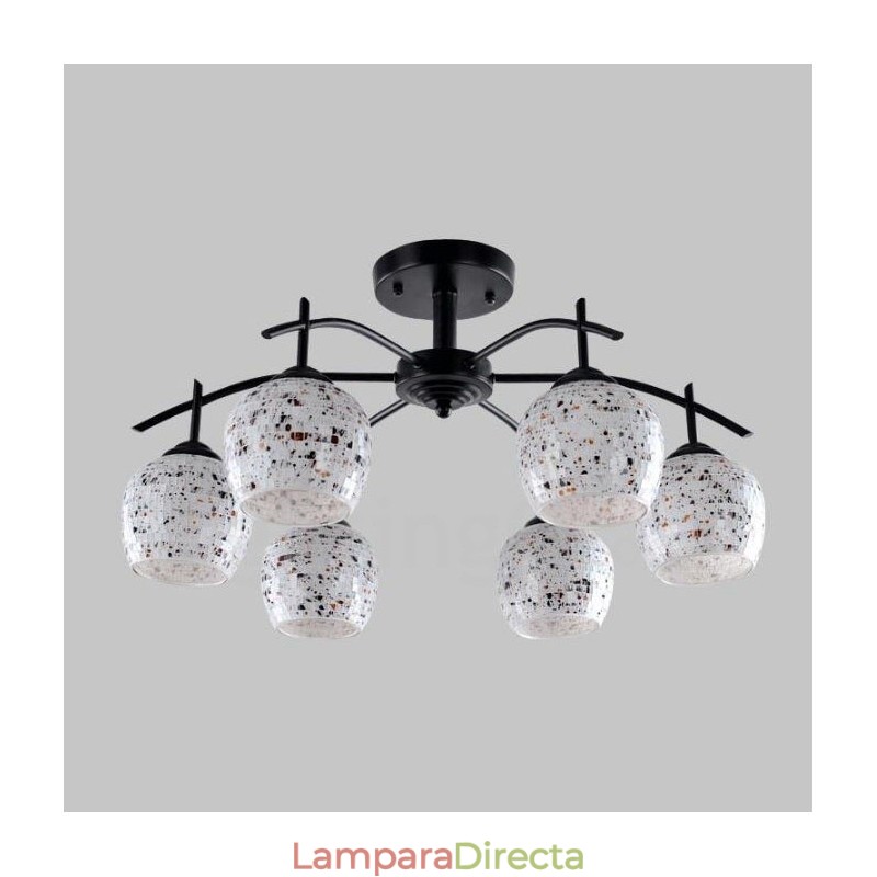 Lámpara de araña integrada de estilo mediterráneo de 6 luces con pantalla de cristal