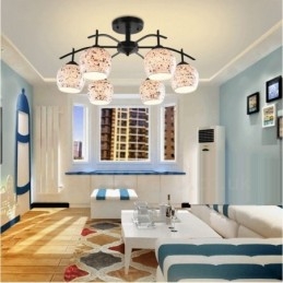 Lámpara de araña integrada de estilo mediterráneo de 6 luces con pantalla de cristal