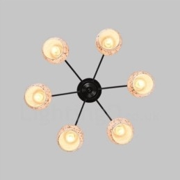 Lámpara de araña integrada de estilo mediterráneo de 6 luces con pantalla de cristal