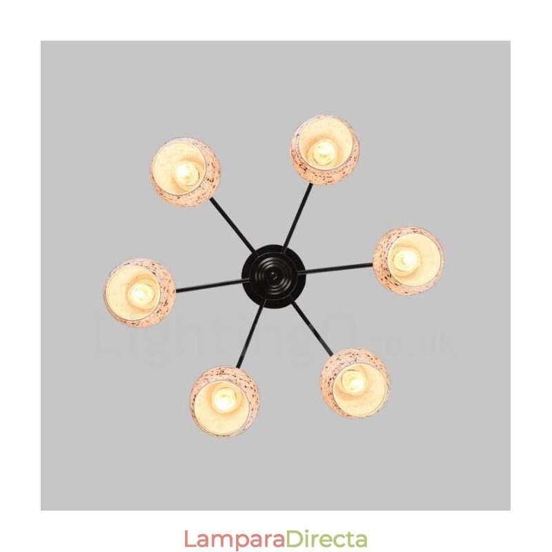 Lámpara de araña integrada de estilo mediterráneo de 6 luces con pantalla de cristal