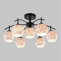 Lámpara de araña integrada de estilo mediterráneo de 7 luces con pantalla de cristal