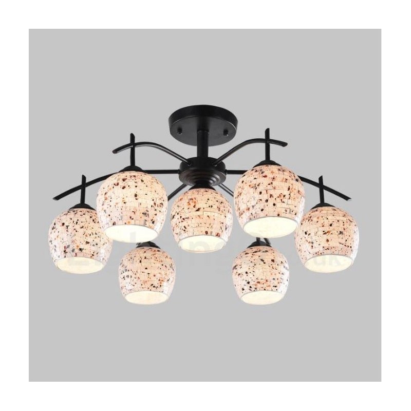 Lámpara de araña integrada de estilo mediterráneo de 7 luces con pantalla de cristal