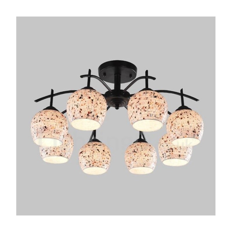 Lámpara de araña integrada de estilo mediterráneo de 8 luces con pantalla de cristal