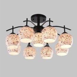 Lámpara de araña integrada de estilo mediterráneo de 9 luces con pantalla de cristal