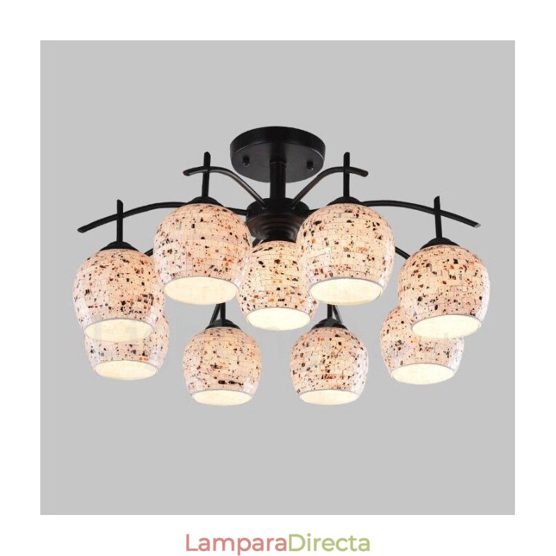 Lámpara de araña integrada de estilo mediterráneo de 9 luces con pantalla de cristal