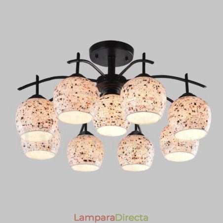 Lámpara de araña integrada de estilo mediterráneo de 9 luces con pantalla de cristal Lámpara de araña integrada de estilo mediterráneo de 9 luces con pantalla de cristal