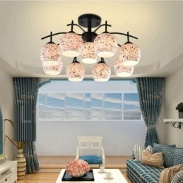 Lámpara de araña integrada de estilo mediterráneo de 9 luces con pantalla de cristal