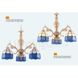 Lámpara de araña de metal integrada de estilo mediterráneo de 3 luces con pantalla de cristal