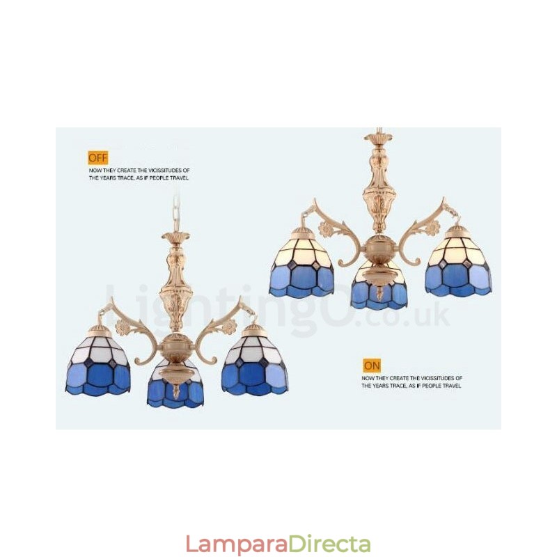 Lámpara de araña de metal integrada de estilo mediterráneo de 3 luces con pantalla de cristal