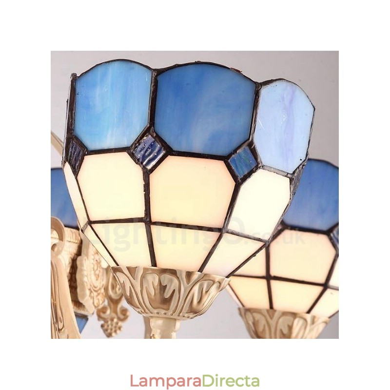 Lámpara de araña de metal integrada de estilo mediterráneo de 3 luces con pantalla de cristal