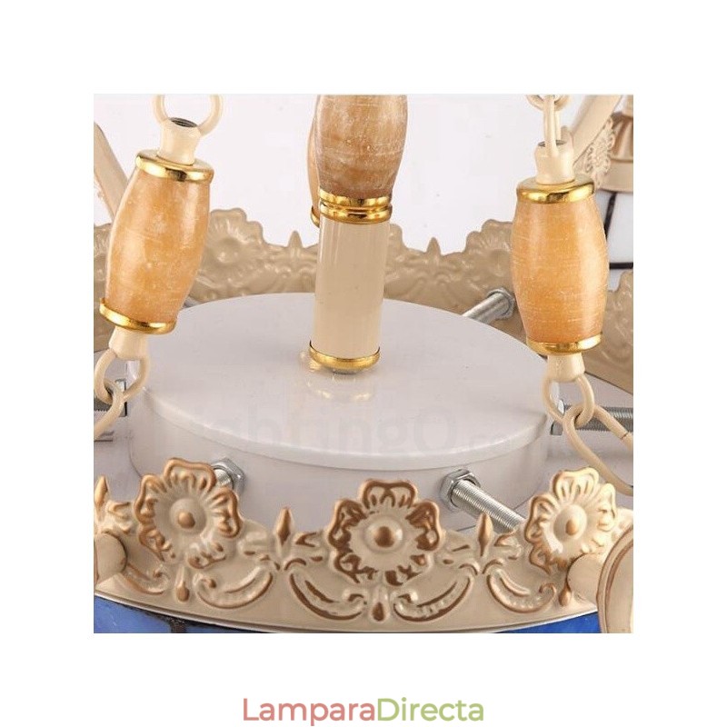 Lámpara de araña de metal integrada de estilo mediterráneo de 3 luces con pantalla de cristal