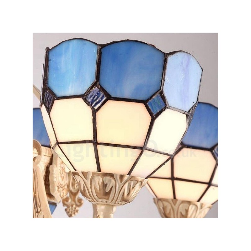 Lámpara de araña de metal integrada de estilo mediterráneo de 5 luces con pantalla de cristal