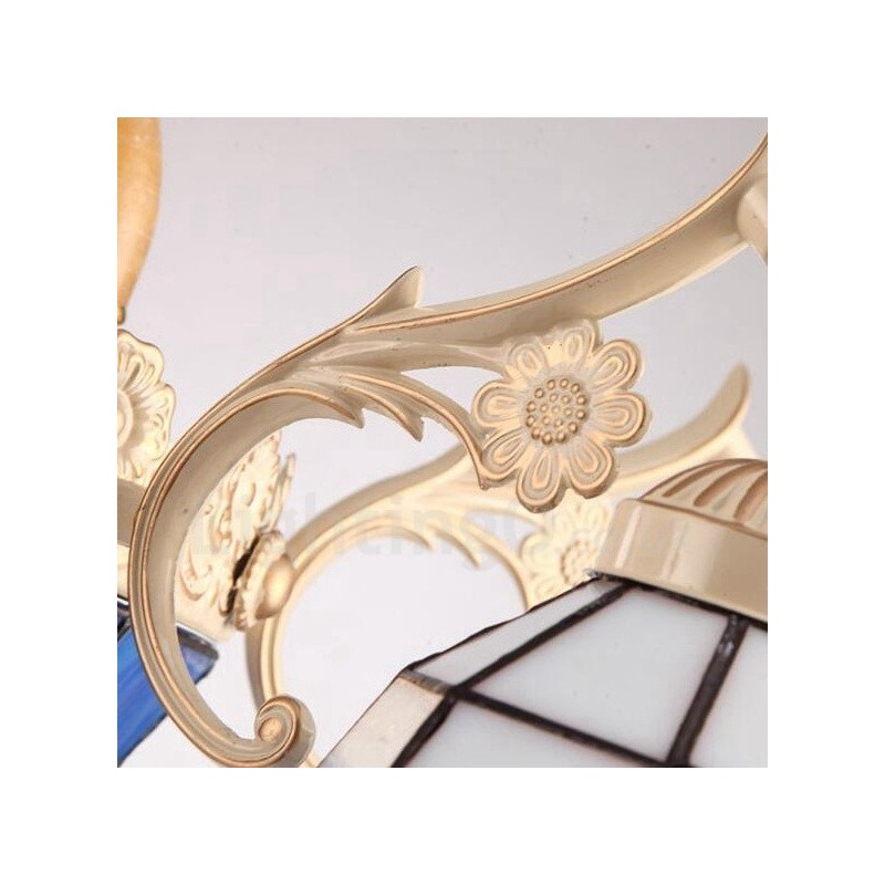 Lámpara de araña de metal integrada de estilo mediterráneo de 5 luces con pantalla de cristal
