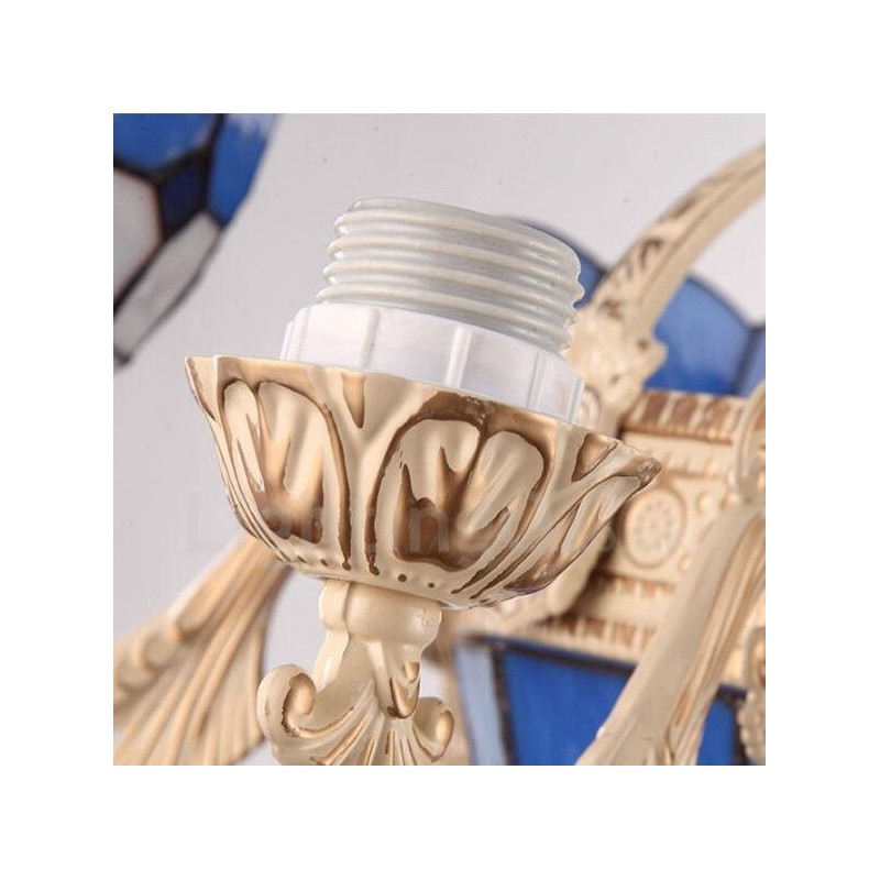 Lámpara de araña de metal integrada de estilo mediterráneo de 5 luces con pantalla de cristal