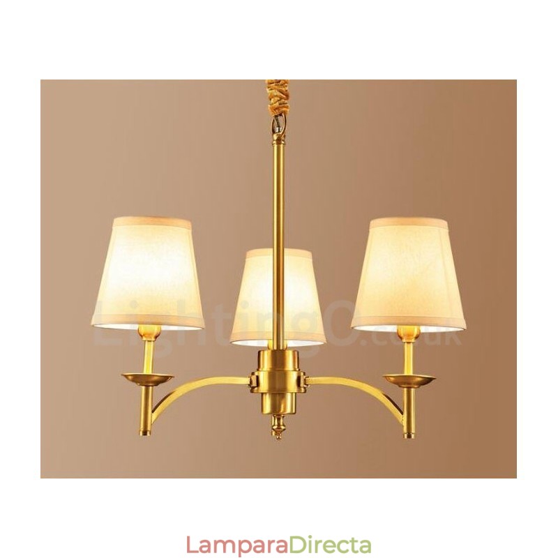 Lámpara de araña de cobre con tres luces de estilo rústico