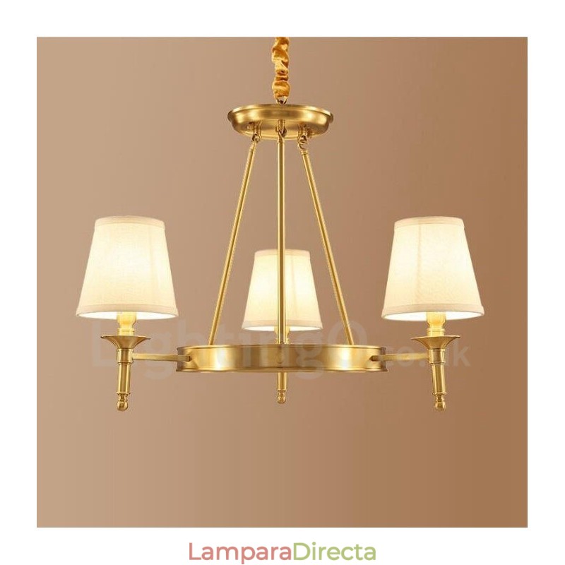 Lámpara de araña rústica de 3 luces con iluminación integrada de metal y cobre