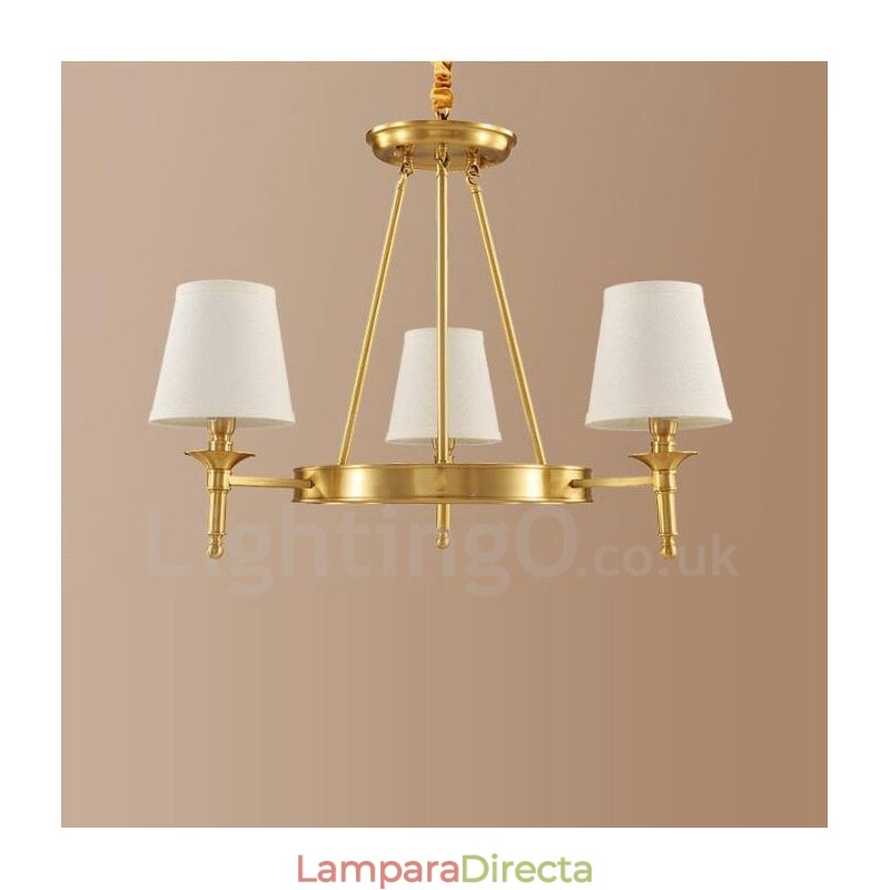 Lámpara de araña rústica de 3 luces con iluminación integrada de metal y cobre