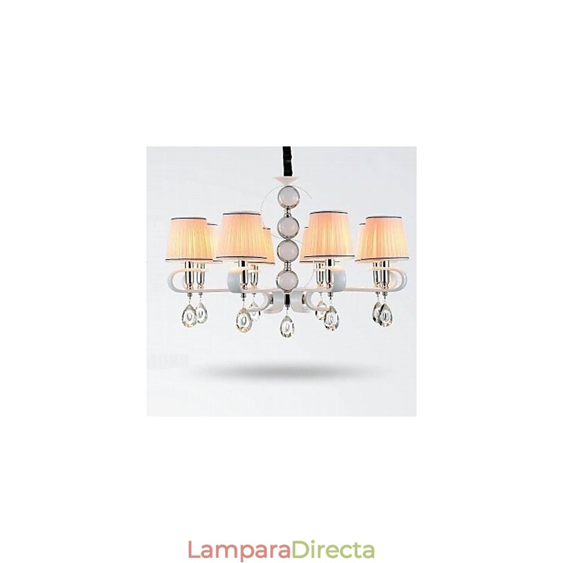 Lámpara de araña de tela de 8 luces de alta calidad con anillo de plata y jade blanco