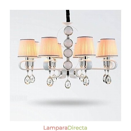 Lámpara de araña de tela de 8 luces de alta calidad con anillo de plata y jade blanco Lámpara de araña de tela de 8 luces de alta calidad con anillo de plata y jade blanco