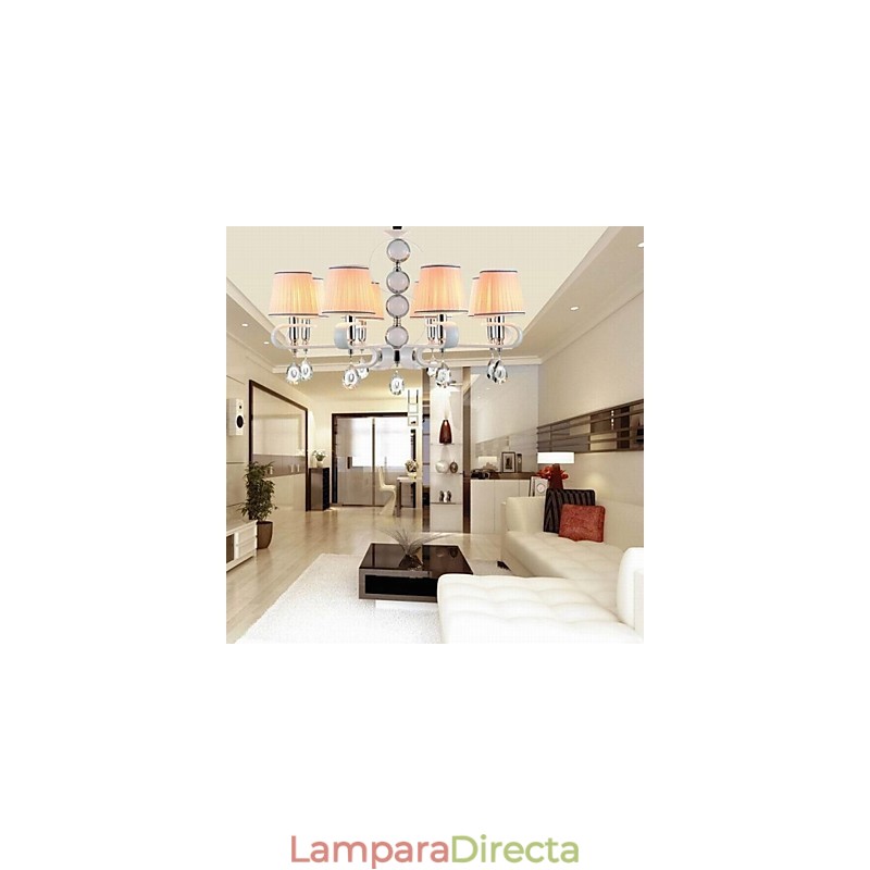 Lámpara de araña de tela de 8 luces de alta calidad con anillo de plata y jade blanco