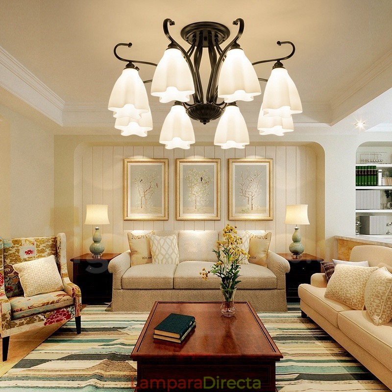 Lámpara de araña integrada rústica de 8 luces