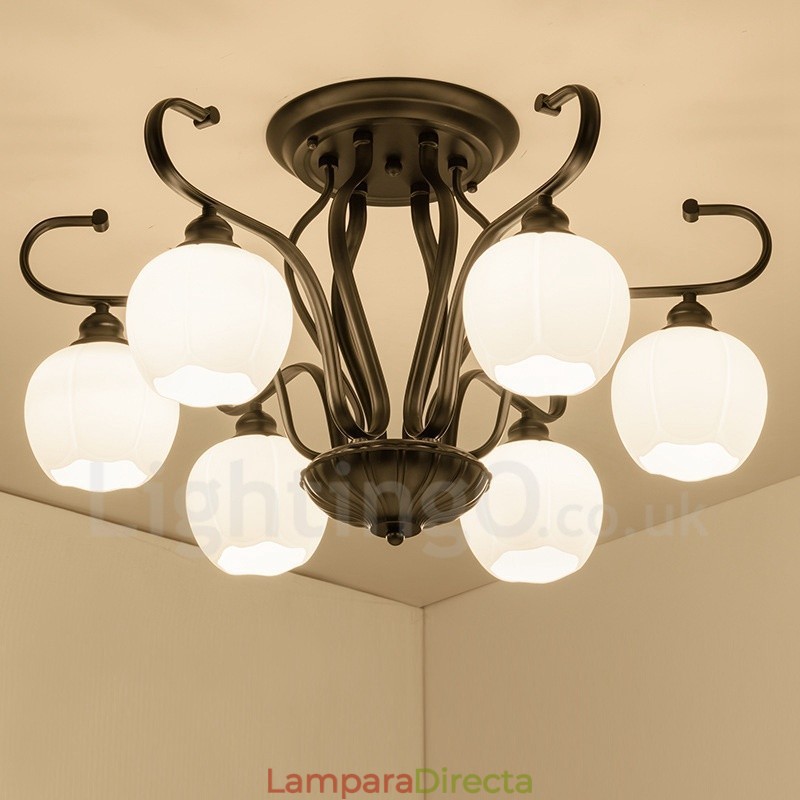 Lámpara de araña integrada rústica de 6 luces